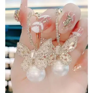 Wholesale Heavy Zircon Bow Pearl Earrings