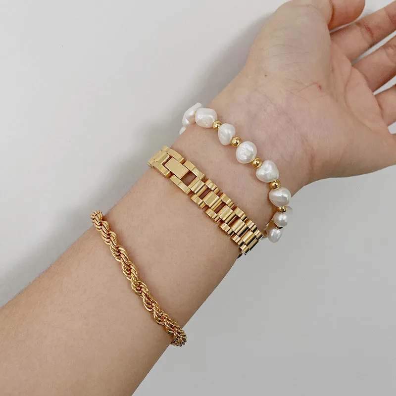 Wholesale Hip-hop Titanium Steel Golden Bracelets