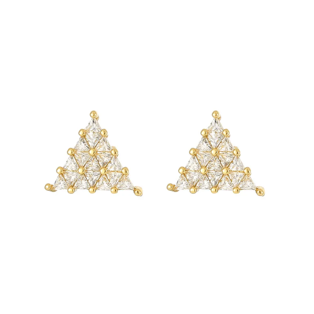 Wholesale Hip Hop Triangular Zircon Thread Stud Earrings