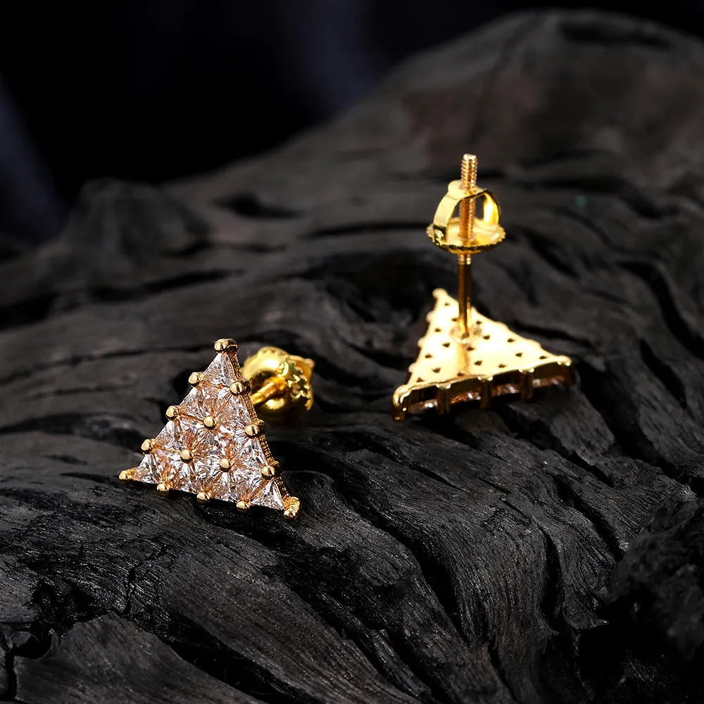 Wholesale Hip Hop Triangular Zircon Thread Stud Earrings