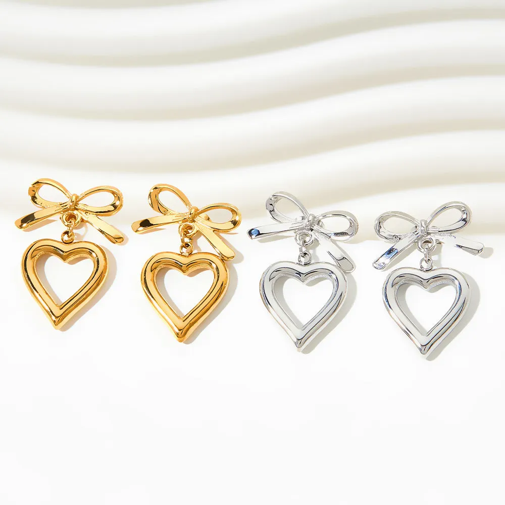 Wholesale Hollow Bow Heart Stainless Steel Earrings