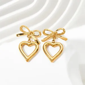 Wholesale Hollow Bow Heart Stainless Steel Earrings