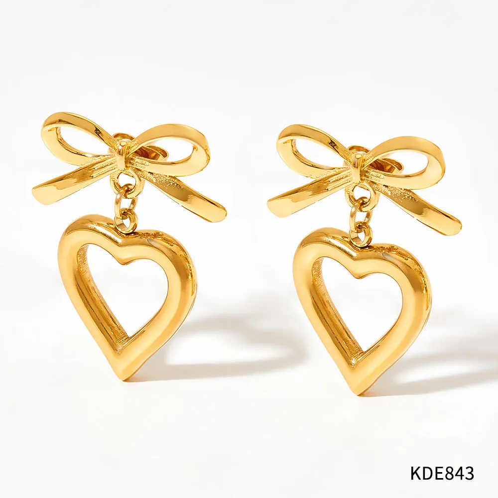 Wholesale Hollow Bow Heart Stainless Steel Earrings
