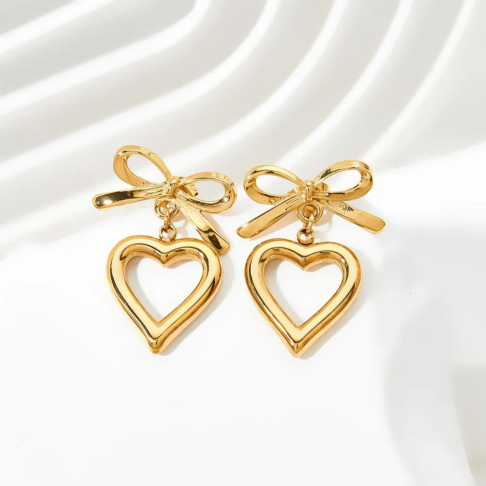 Wholesale Hollow Bow Heart Stainless Steel Earrings