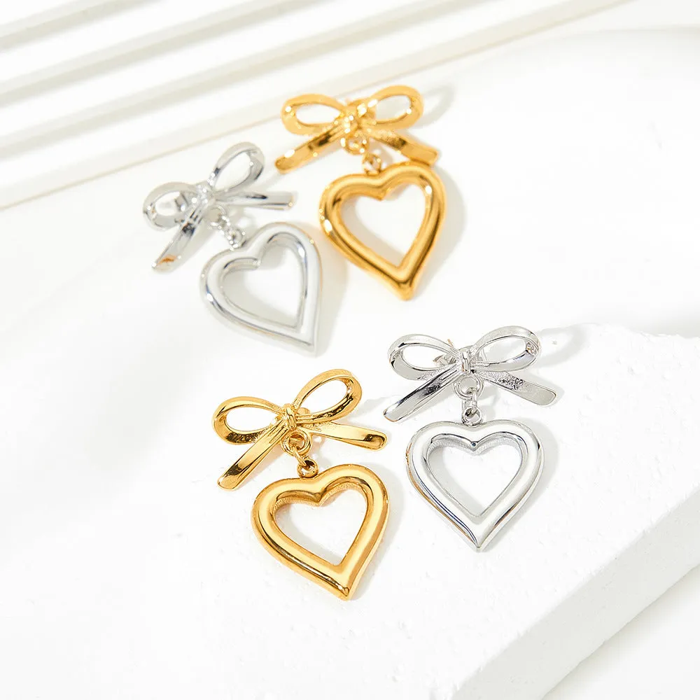 Wholesale Hollow Bow Heart Stainless Steel Earrings