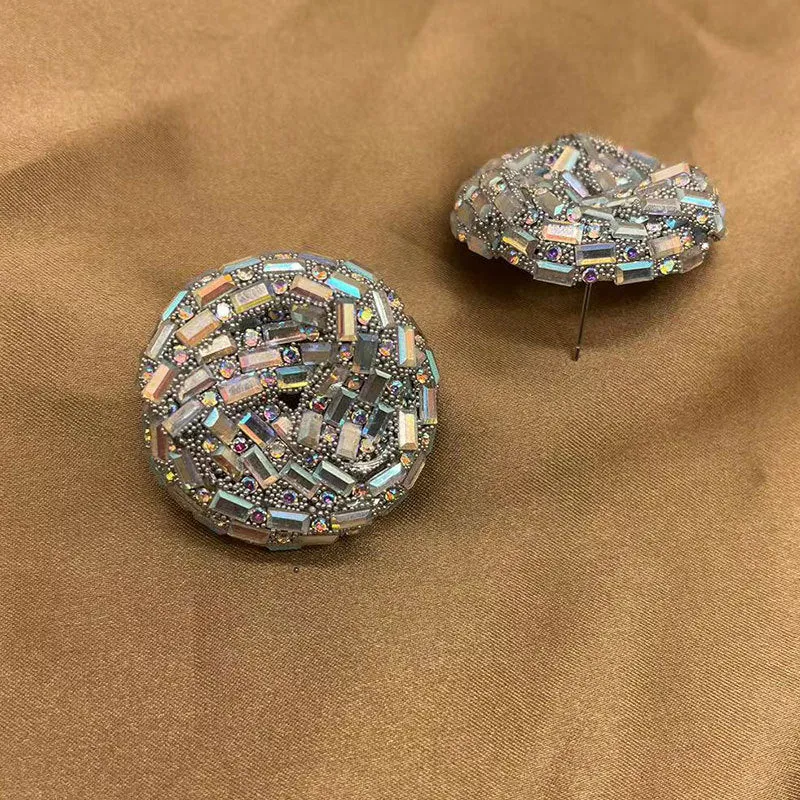 Wholesale Hollow Colored Glass Full Diamond Earrings