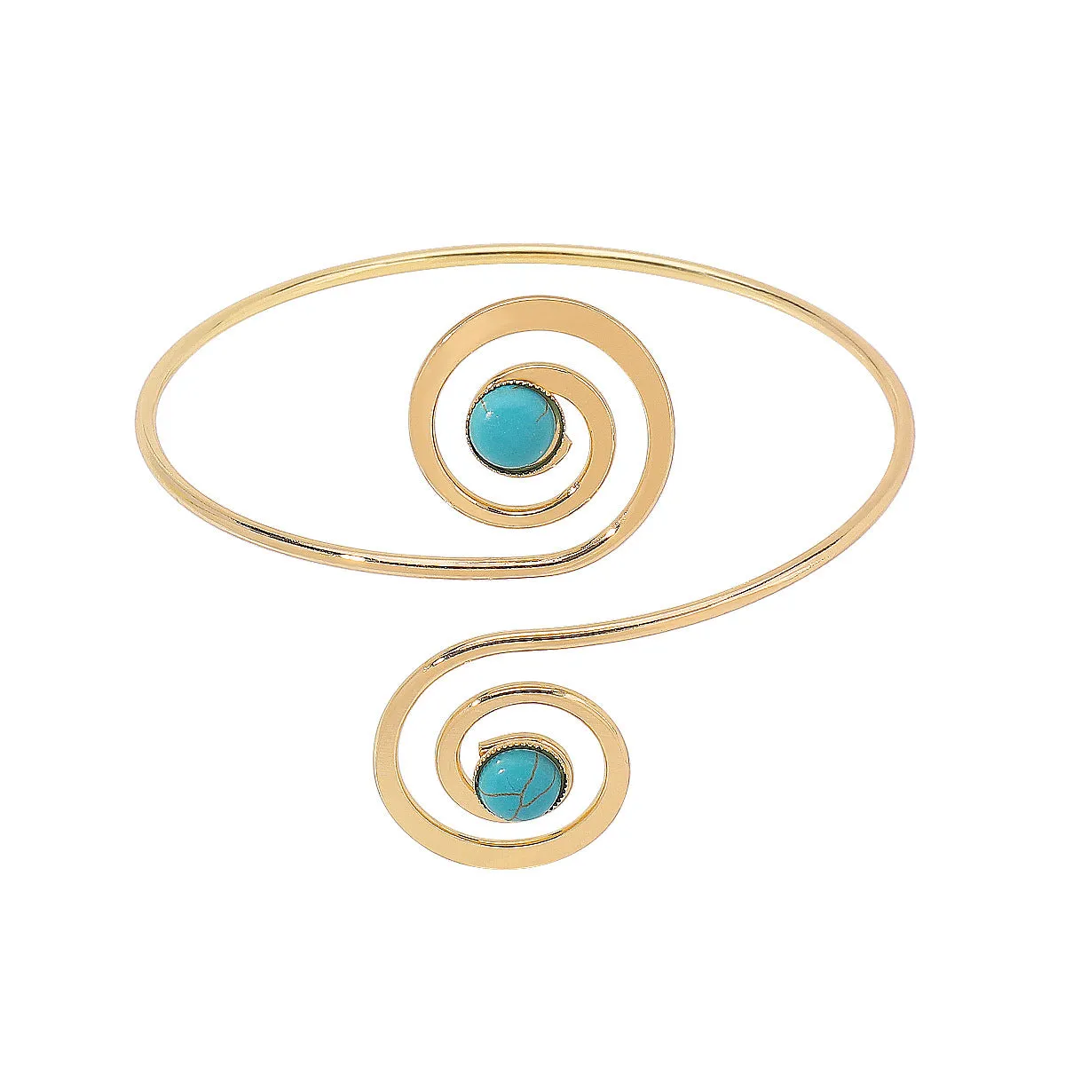 Wholesale Hollow Crescent Metal Vintage Turquoise Open Armband Bracelet