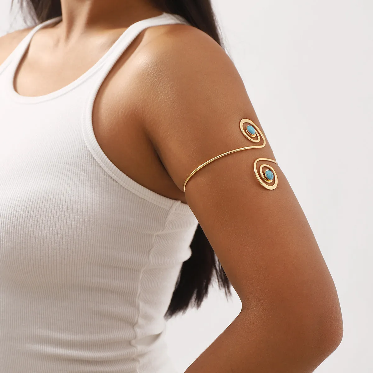 Wholesale Hollow Crescent Metal Vintage Turquoise Open Armband Bracelet