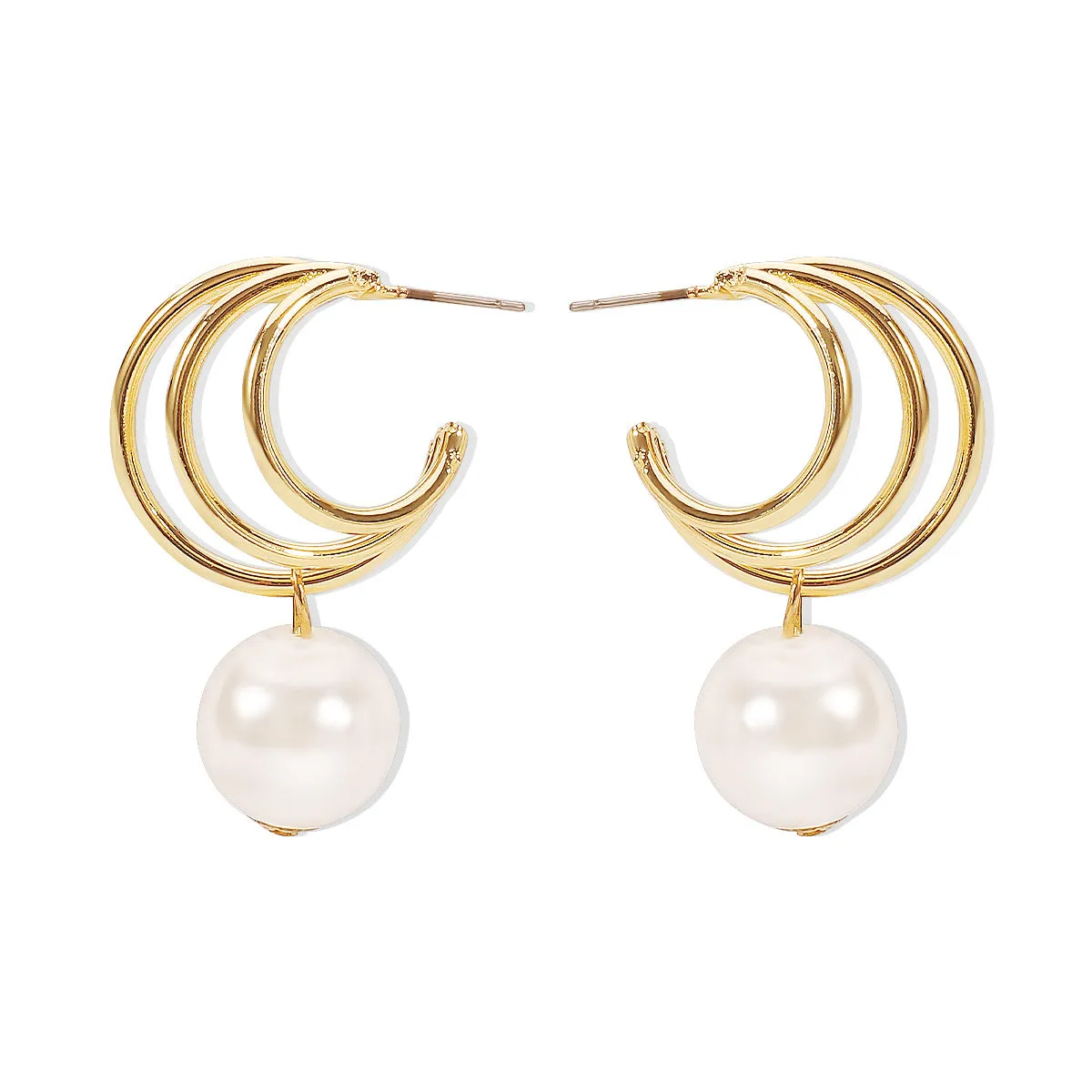 Wholesale Hollow Crescent Shaped Pearl Alloy Earrings