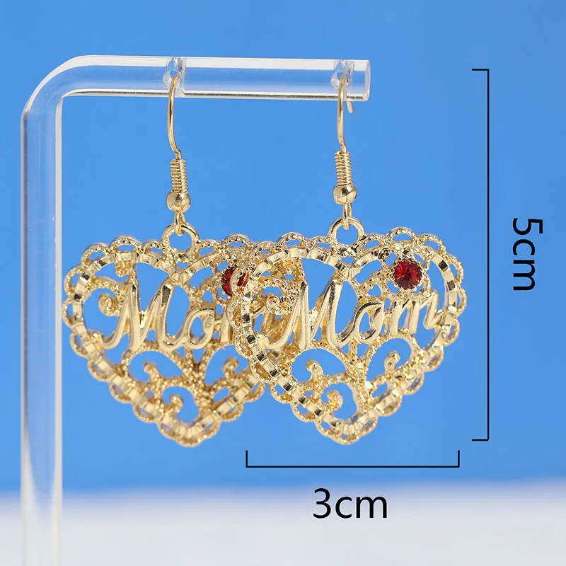 Wholesale Hollow Heart Red Gemstone Earrings