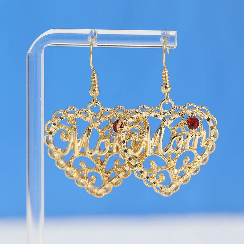 Wholesale Hollow Heart Red Gemstone Earrings