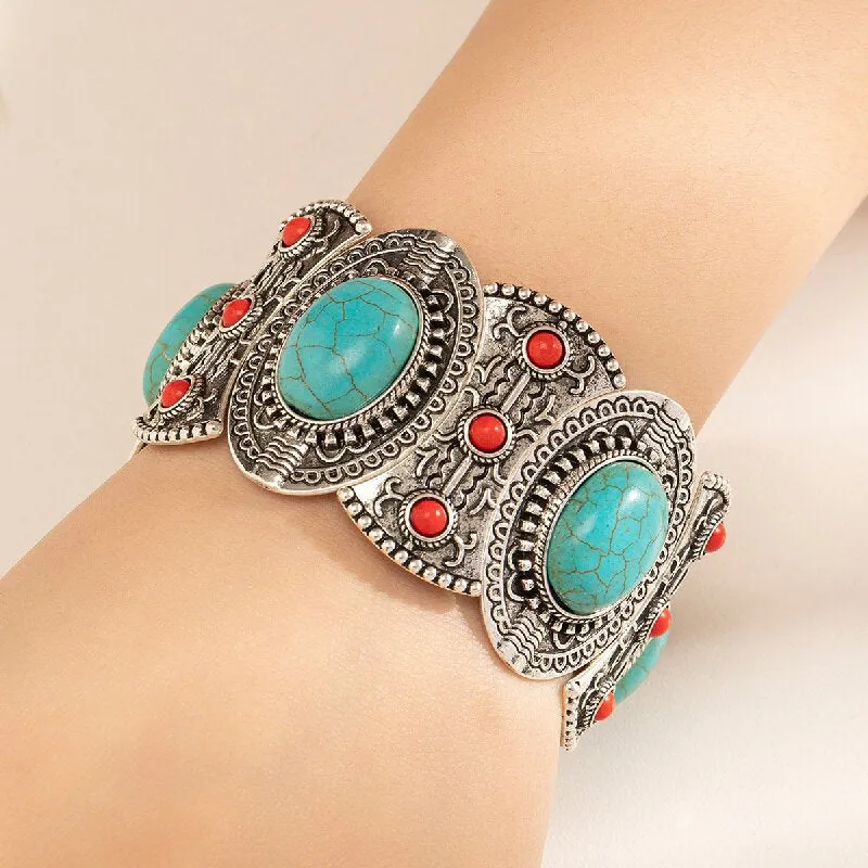 Wholesale Hollow Inlaid Turquoise Alloy Bracelet