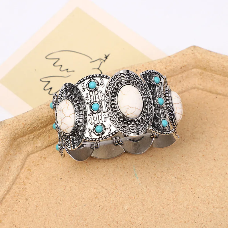 Wholesale Hollow Inlaid Turquoise Alloy Bracelet