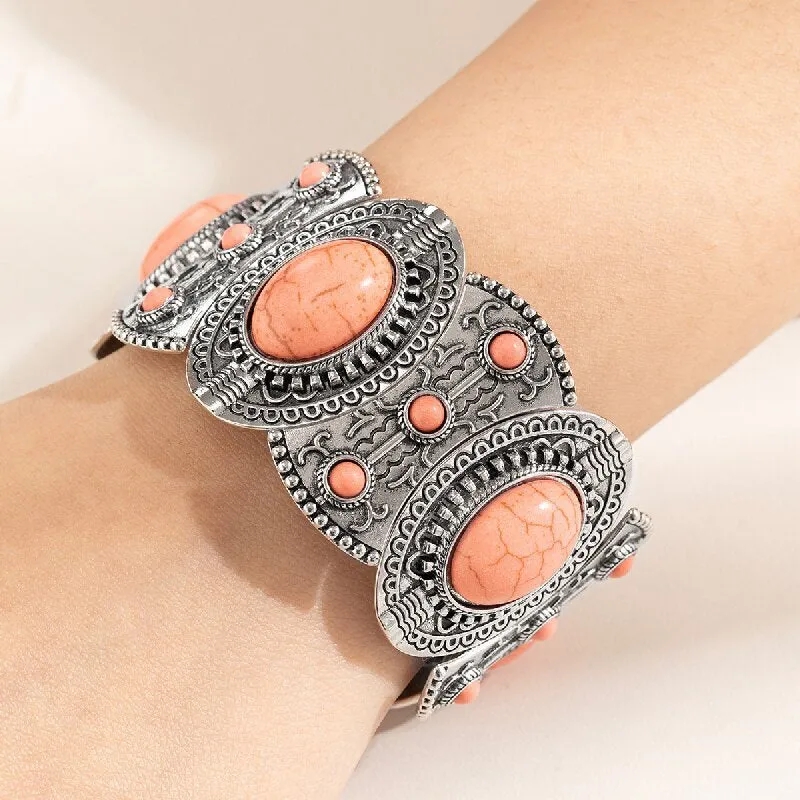 Wholesale Hollow Inlaid Turquoise Alloy Bracelet