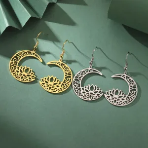 Wholesale Hollow Moon Lotus Stainless Steel Earrings
