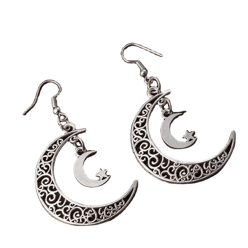 Wholesale Hollow Star Moon Alloy Earrings