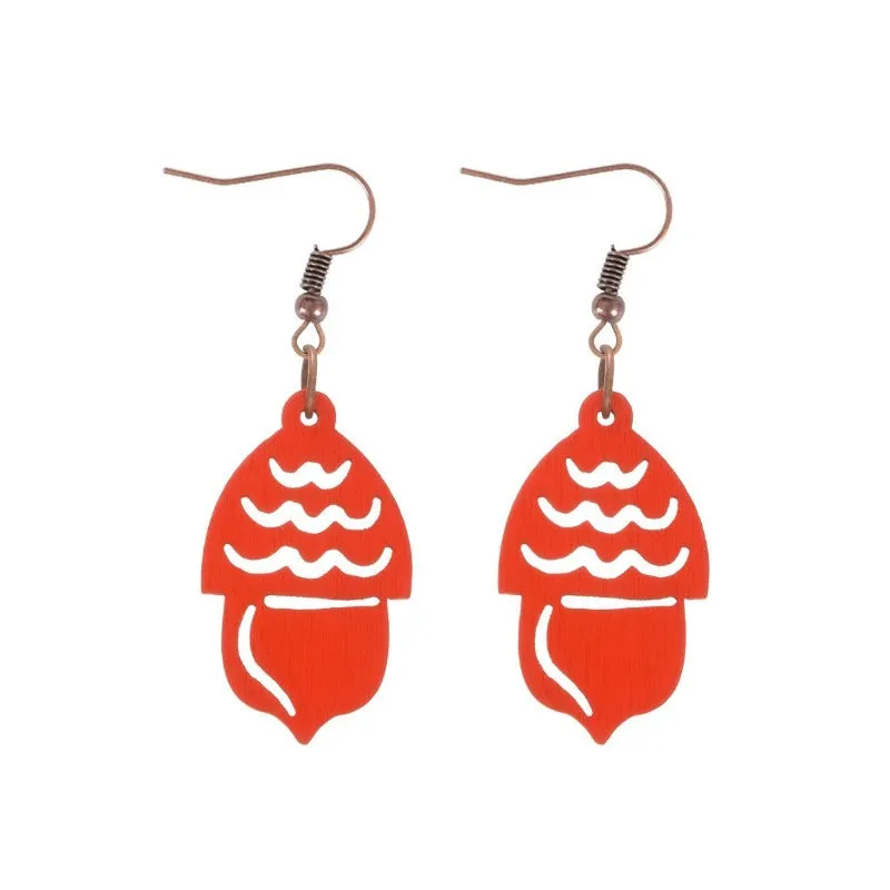 Wholesale Hollow Wooden Squirrel Maple Leaf Personalized Retro Ethnic Style Earrings