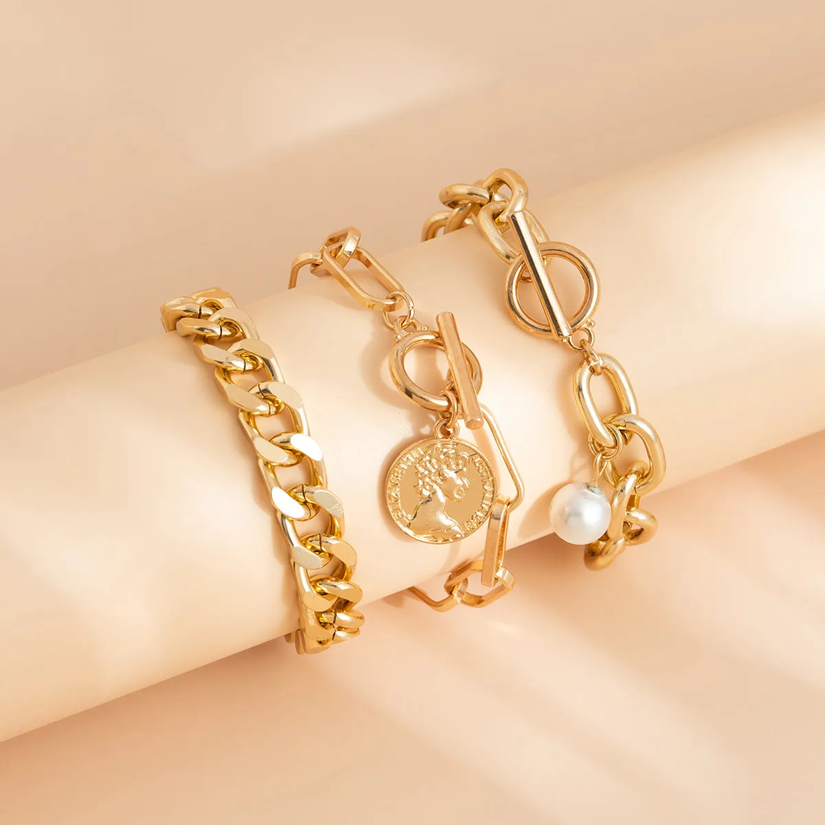 Wholesale Imitation Pearl Cross Chain Bracelet Set