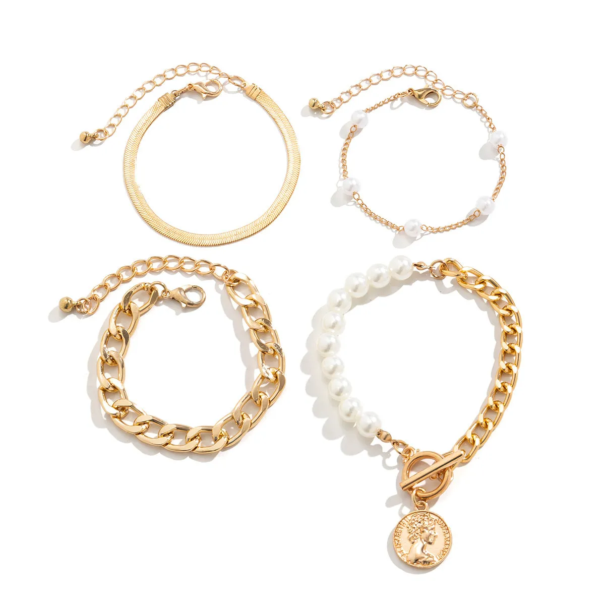 Wholesale Imitation Pearl Cross Chain Bracelet Set