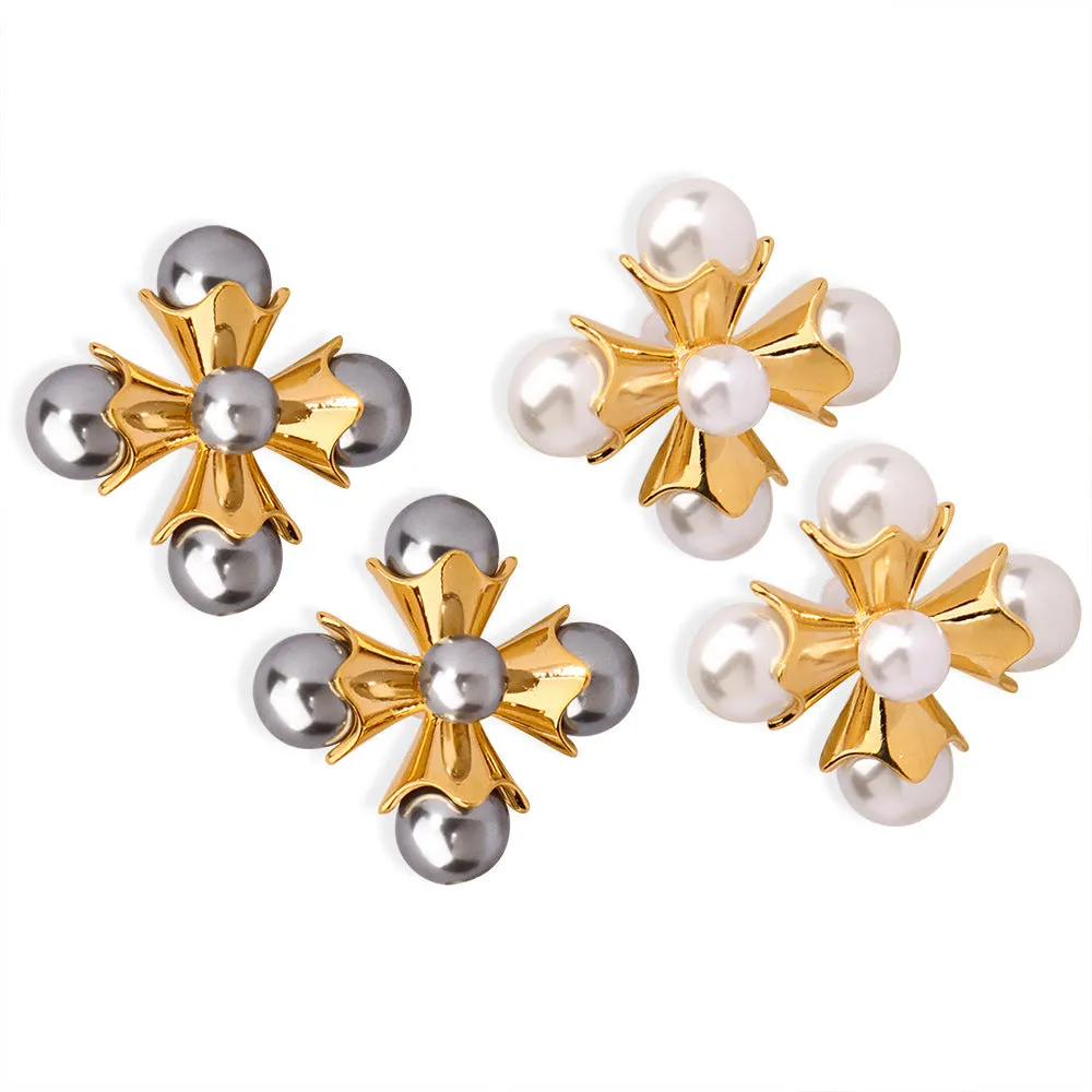 Wholesale Imitation Pearl Windmill Copper Earrings