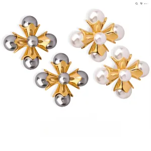 Wholesale Imitation Pearl Windmill Copper Earrings