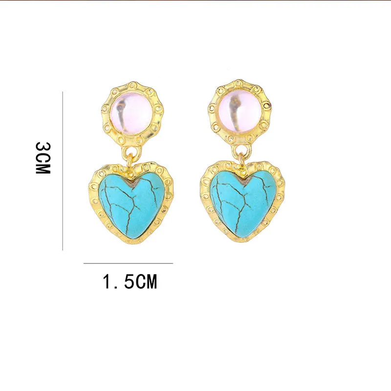 Wholesale Imitation Turquoise Peach Heart Alloy Earrings