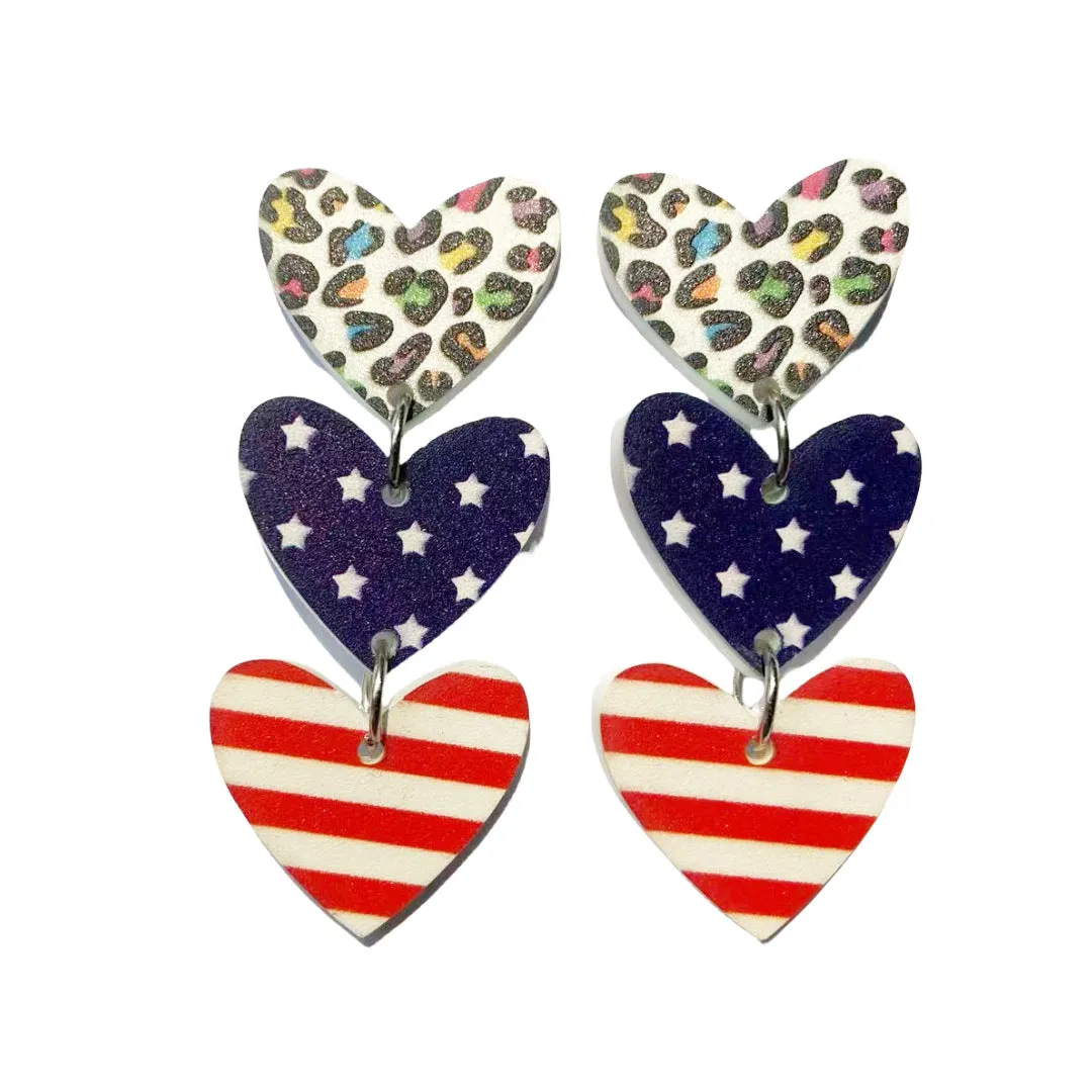 Wholesale Independence Day Acrylic Ear Heart Five-pointed Star Leopard Print Earrings