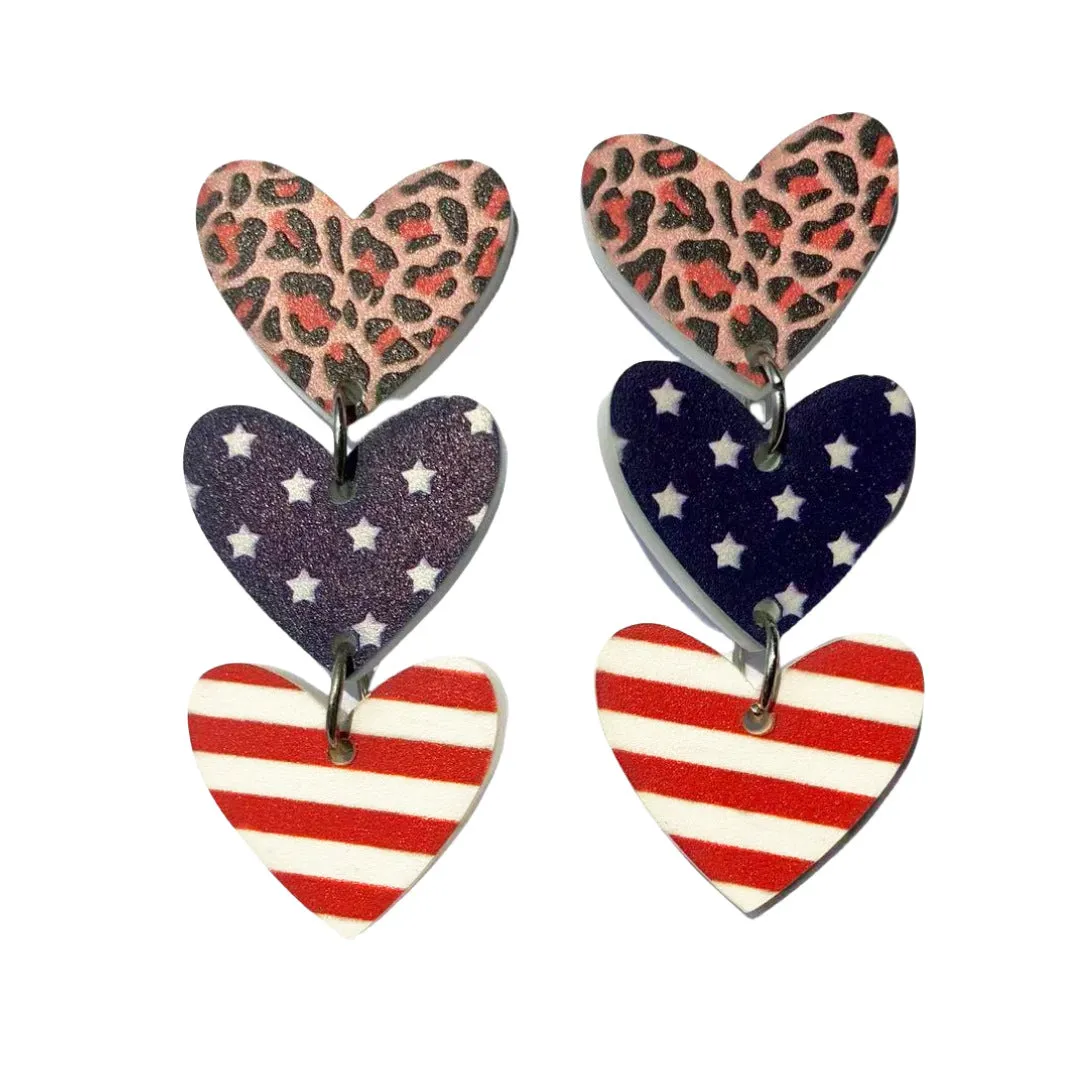 Wholesale Independence Day Acrylic Ear Heart Five-pointed Star Leopard Print Earrings