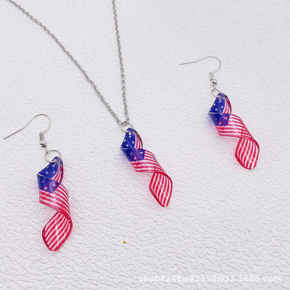 Wholesale Independence Day American Flag Acrylic Necklace Earrings