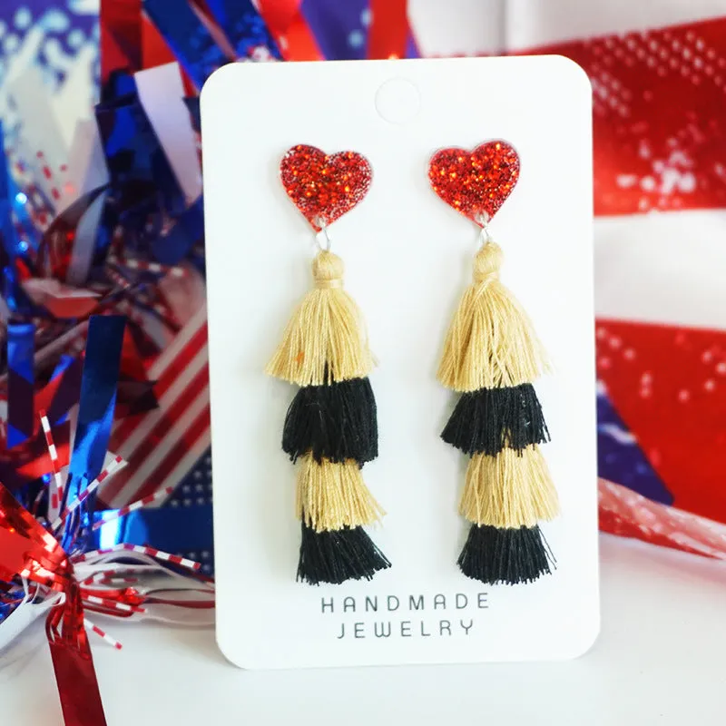 Wholesale Independence Day Festive Atmosphere Tassel Love Sports Cheerleading Earrings