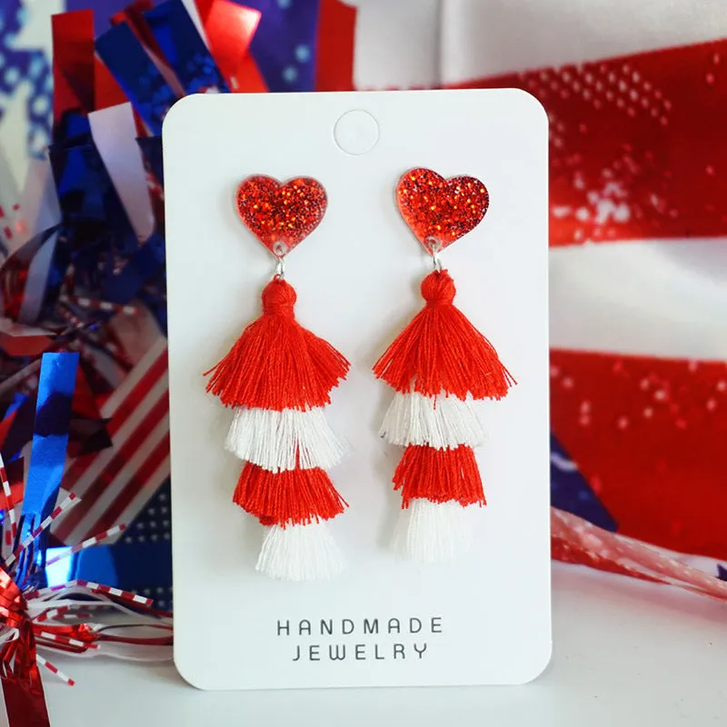Wholesale Independence Day Festive Atmosphere Tassel Love Sports Cheerleading Earrings