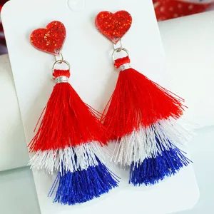 Wholesale Independence Day Festive Atmosphere Tassel Love Sports Cheerleading Earrings