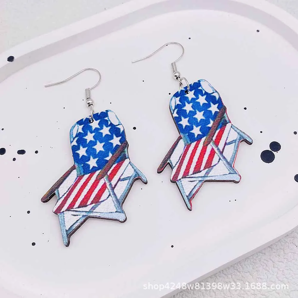 Wholesale Independence Day Five-pointed Star Ice Cream Print Wooden Earrings