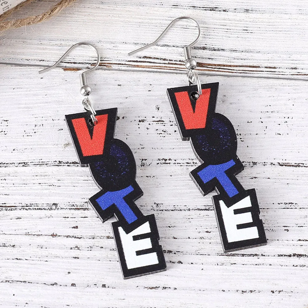 Wholesale Independence Day Letters VOTE Personalized Double Sided Wooden Earrings