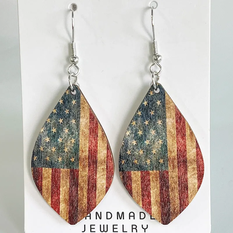 Wholesale Independence Day Vintage Bohemian Natural Wood Casual Geometric Earrings