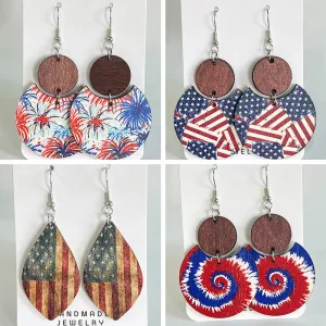 Wholesale Independence Day Vintage Bohemian Natural Wood Casual Geometric Earrings