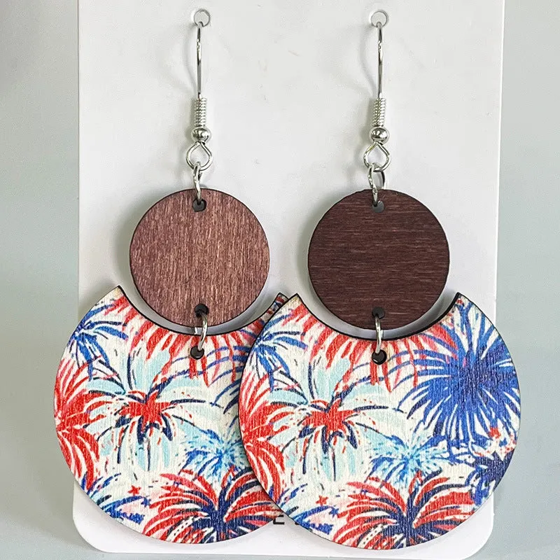 Wholesale Independence Day Vintage Bohemian Natural Wood Casual Geometric Earrings