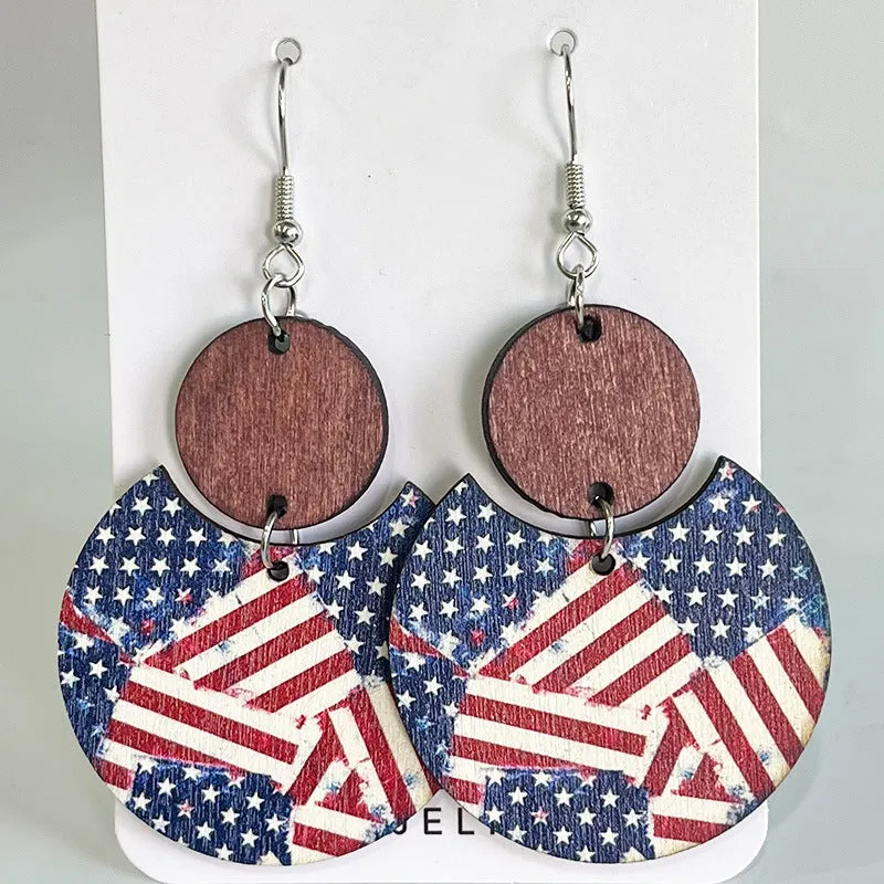 Wholesale Independence Day Vintage Bohemian Natural Wood Casual Geometric Earrings