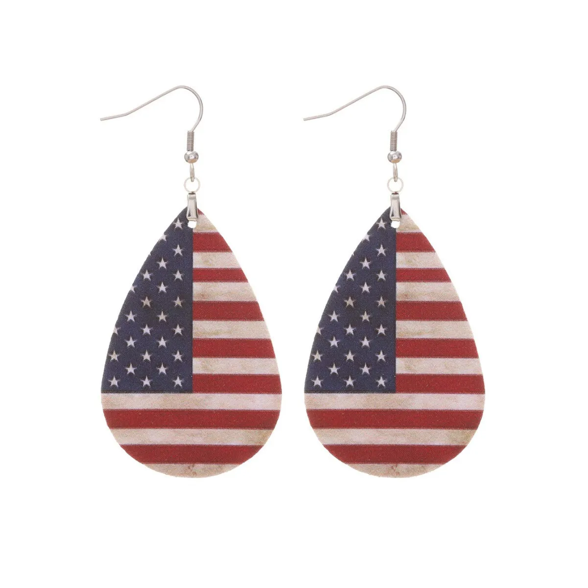 Wholesale Independent Day Stripe Star Water Drops American PU Leather Ear Ring