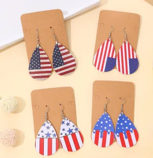 Wholesale Independent Day Stripe Star Water Drops American PU Leather Ear Ring