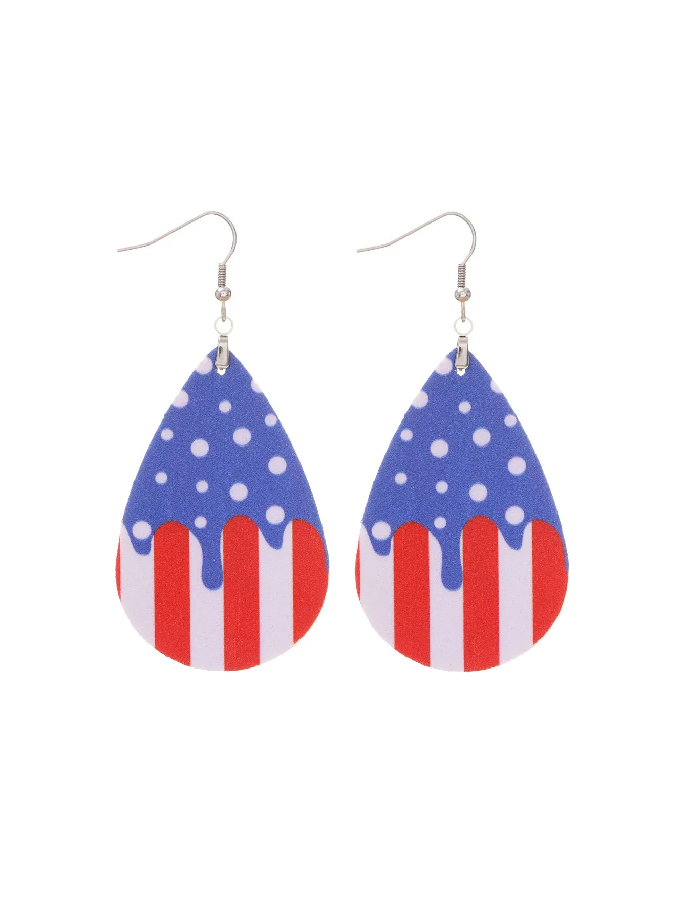 Wholesale Independent Day Stripe Star Water Drops American PU Leather Ear Ring
