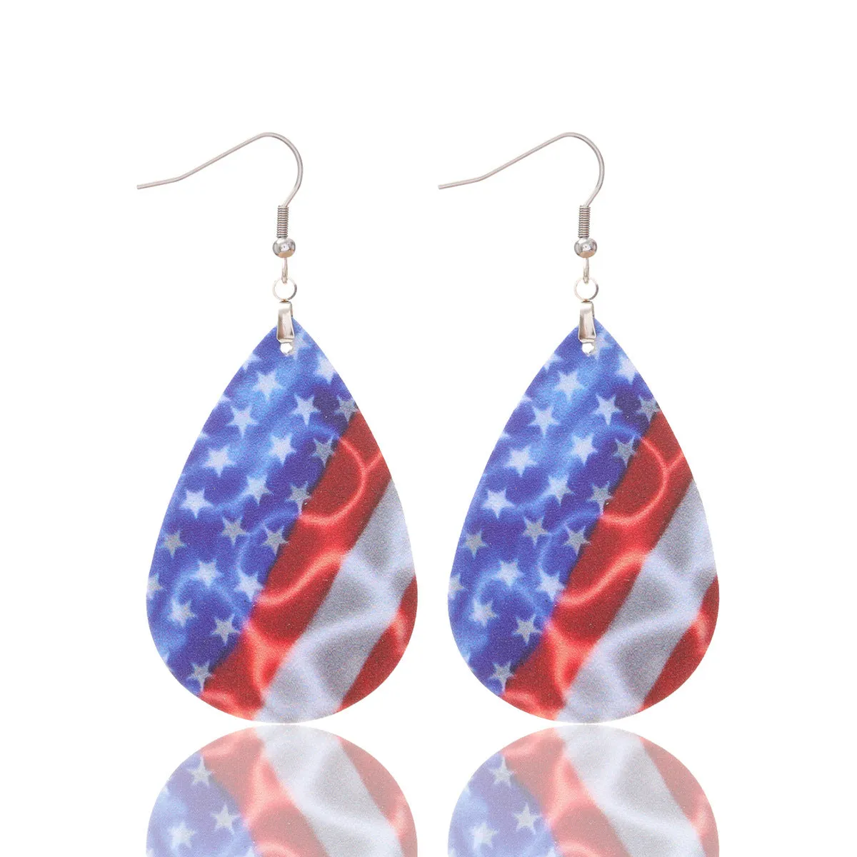 Wholesale Independent Day Stripe Star Water Drops American PU Leather Ear Ring