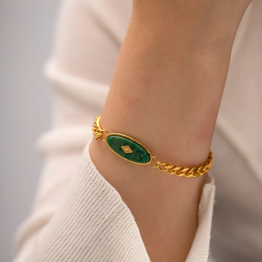 Wholesale Inlaid African Jade Titanium Steel Bracelet