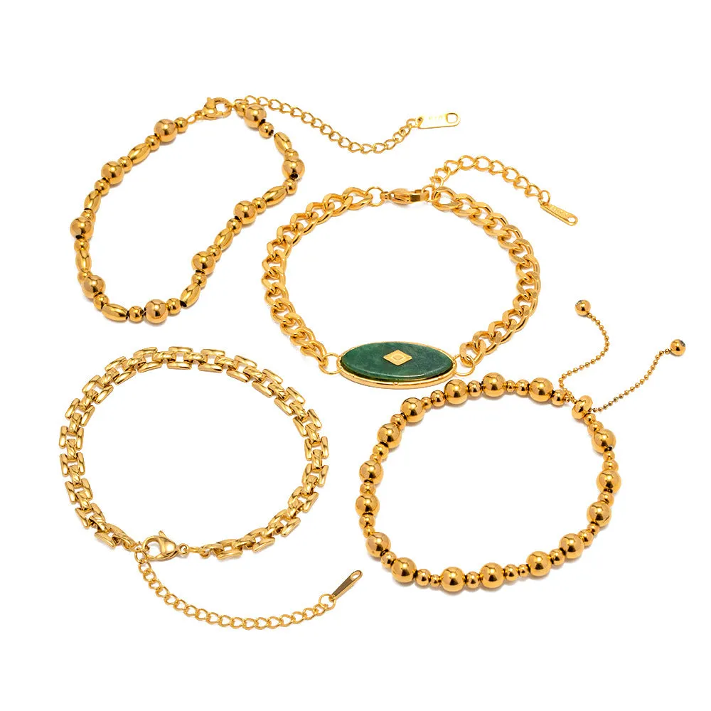 Wholesale Inlaid African Jade Titanium Steel Bracelet