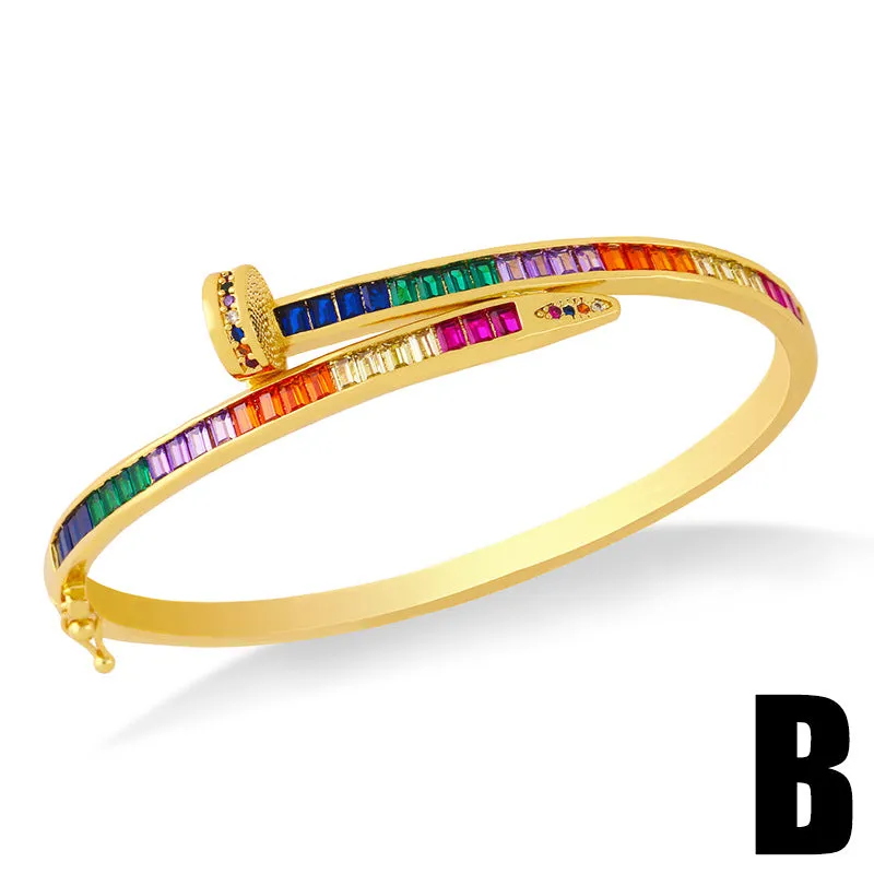 Wholesale Inlaid Colored Zircon Nail Copper Bracelets