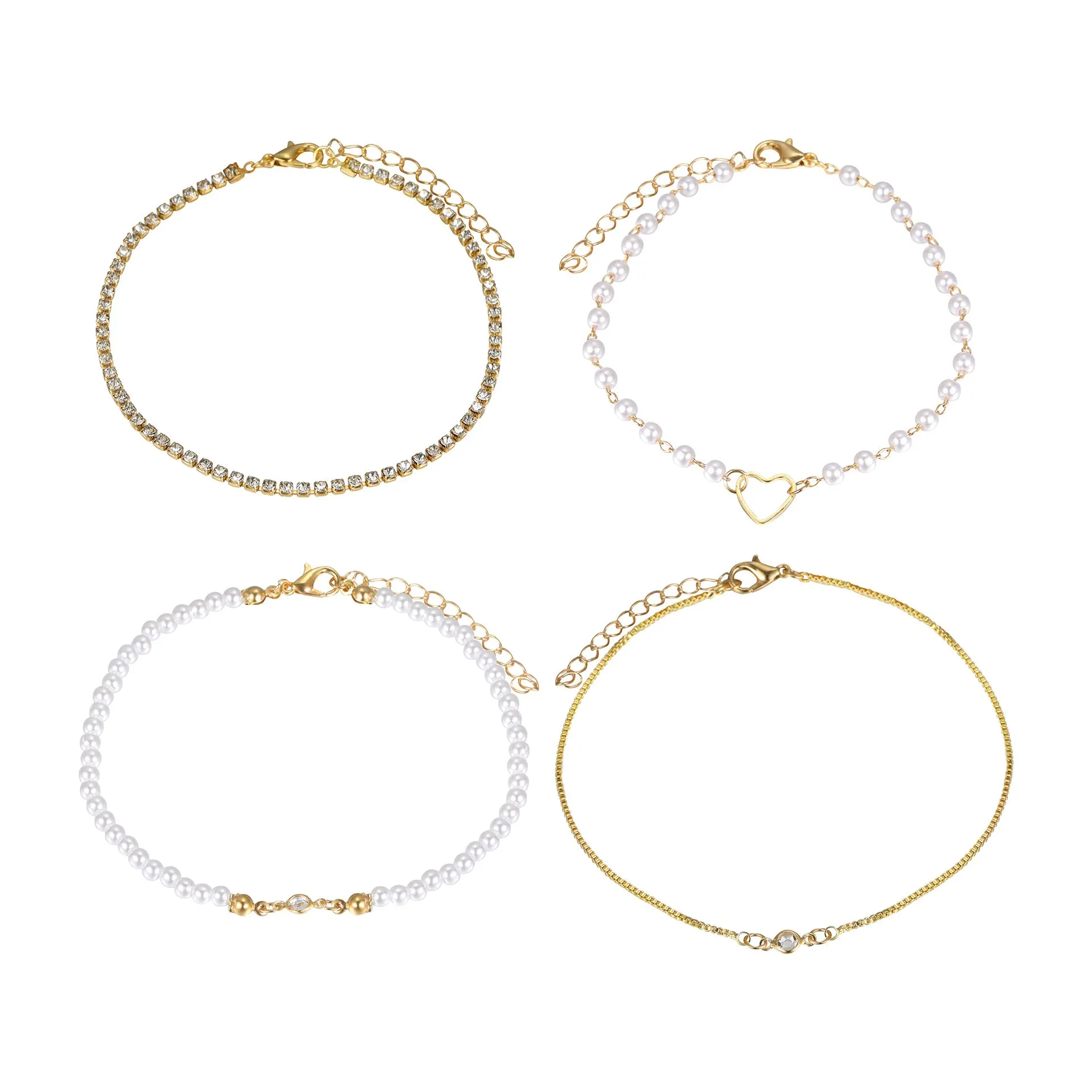 Wholesale Inlaid Diamond Hollow Peach Heart Pearl Alloy Bracelet Set