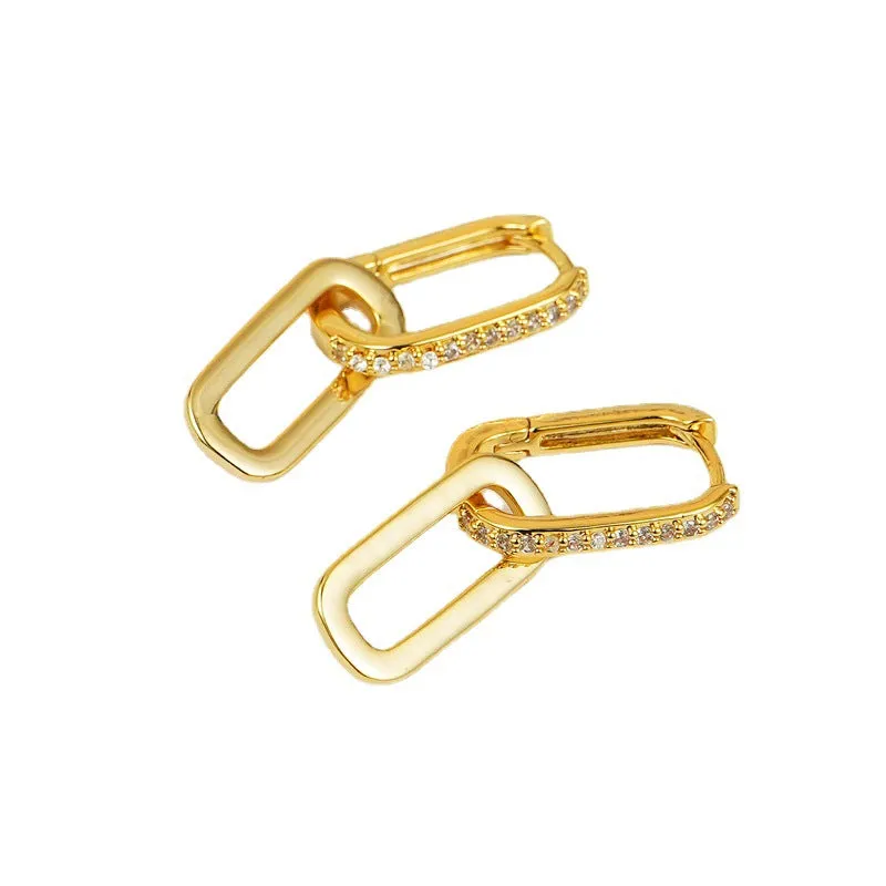 Wholesale Inlaid Zircon Elongated Copper Earrings