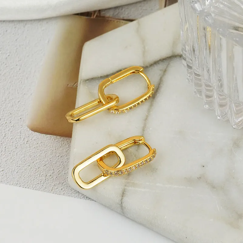 Wholesale Inlaid Zircon Elongated Copper Earrings