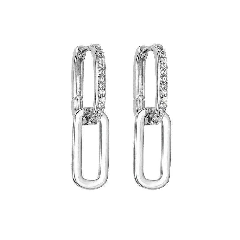 Wholesale Inlaid Zircon Elongated Copper Earrings