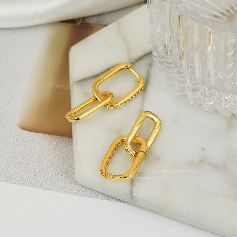 Wholesale Inlaid Zircon Elongated Copper Earrings